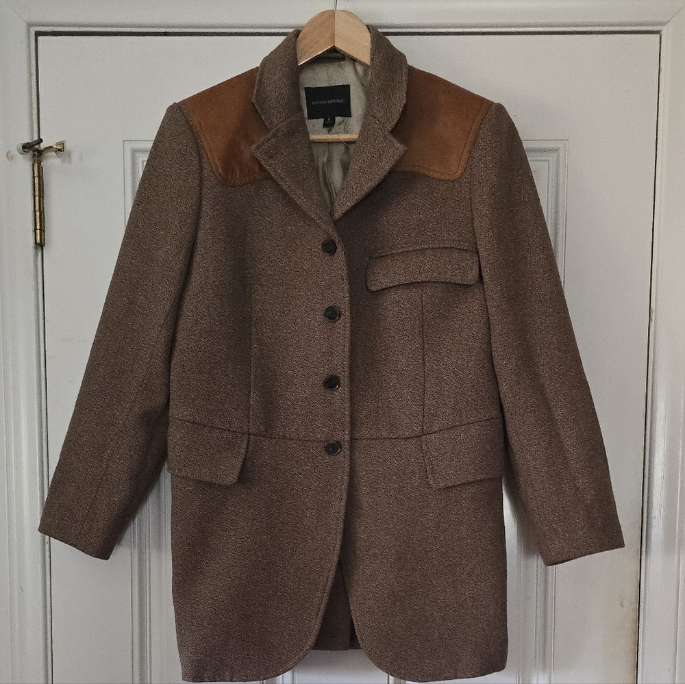 Banana Republic Leather And Wool Riding Blazer Jacket